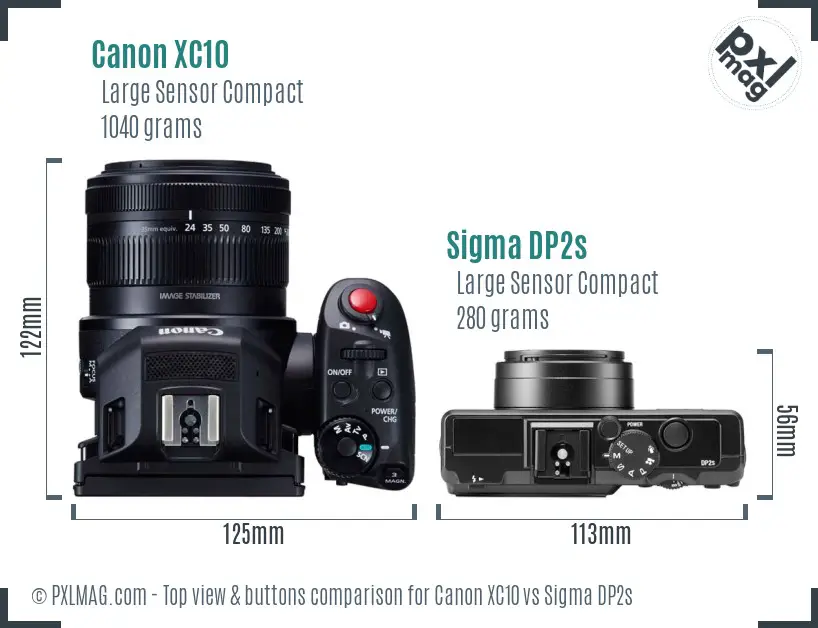 Canon XC10 vs Sigma DP2s top view buttons comparison