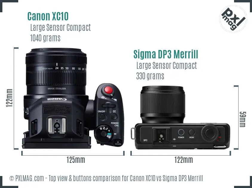 Canon XC10 vs Sigma DP3 Merrill top view buttons comparison