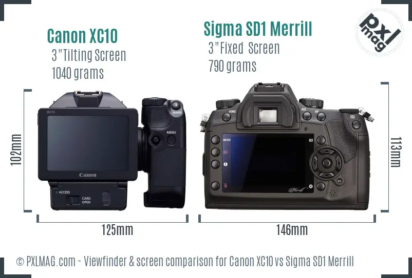 Canon XC10 vs Sigma SD1 Merrill Screen and Viewfinder comparison