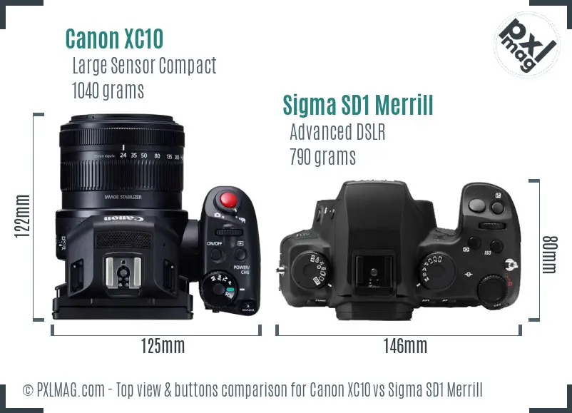 Canon XC10 vs Sigma SD1 Merrill top view buttons comparison