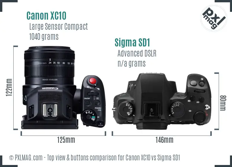 Canon XC10 vs Sigma SD1 top view buttons comparison