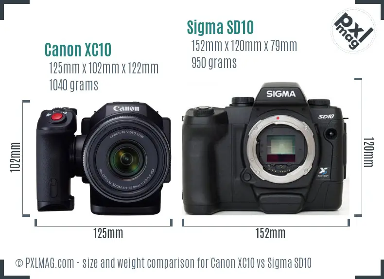 Canon XC10 vs Sigma SD10 size comparison