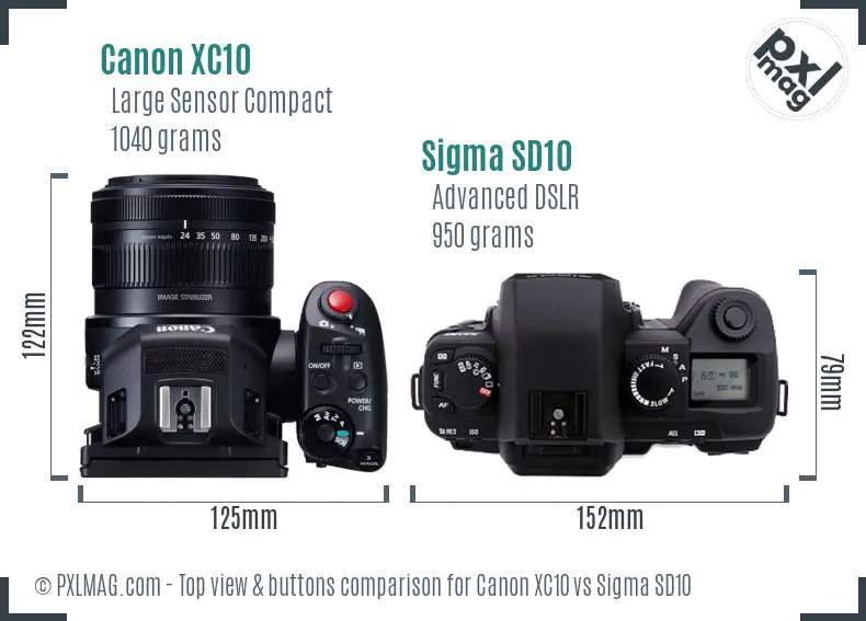 Canon XC10 vs Sigma SD10 top view buttons comparison