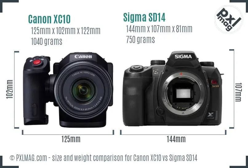 Canon XC10 vs Sigma SD14 size comparison