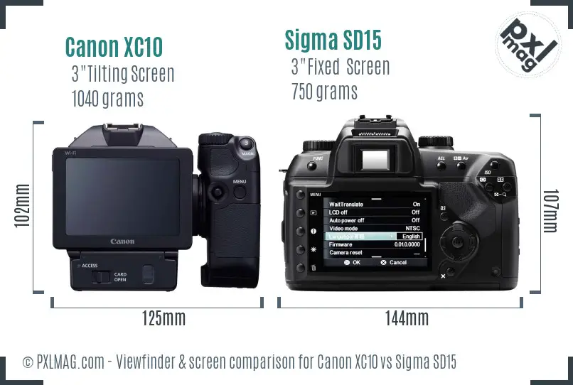 Canon XC10 vs Sigma SD15 Screen and Viewfinder comparison