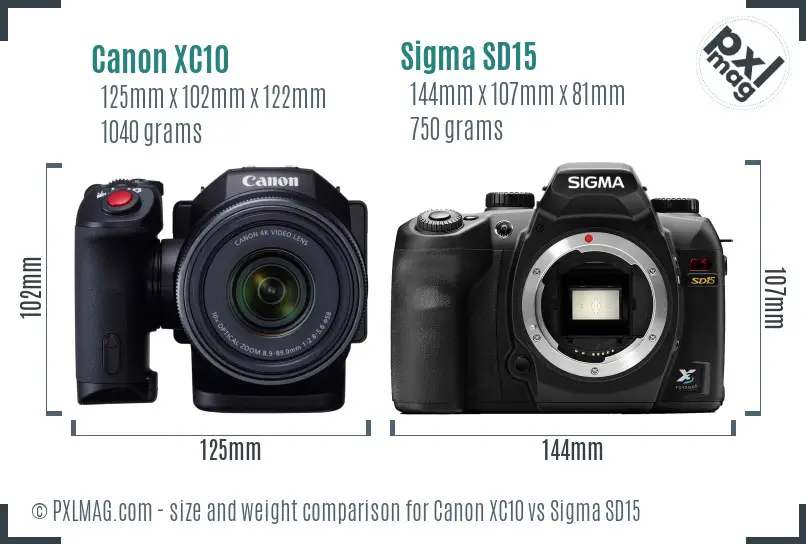 Canon XC10 vs Sigma SD15 size comparison