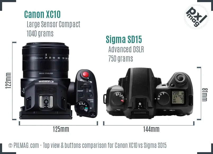 Canon XC10 vs Sigma SD15 top view buttons comparison