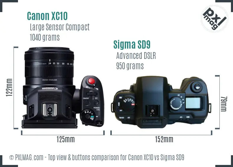 Canon XC10 vs Sigma SD9 top view buttons comparison Canon XC10 vs Sigma SD9 top view buttons comparison