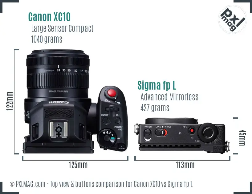 Canon XC10 vs Sigma fp L top view buttons comparison