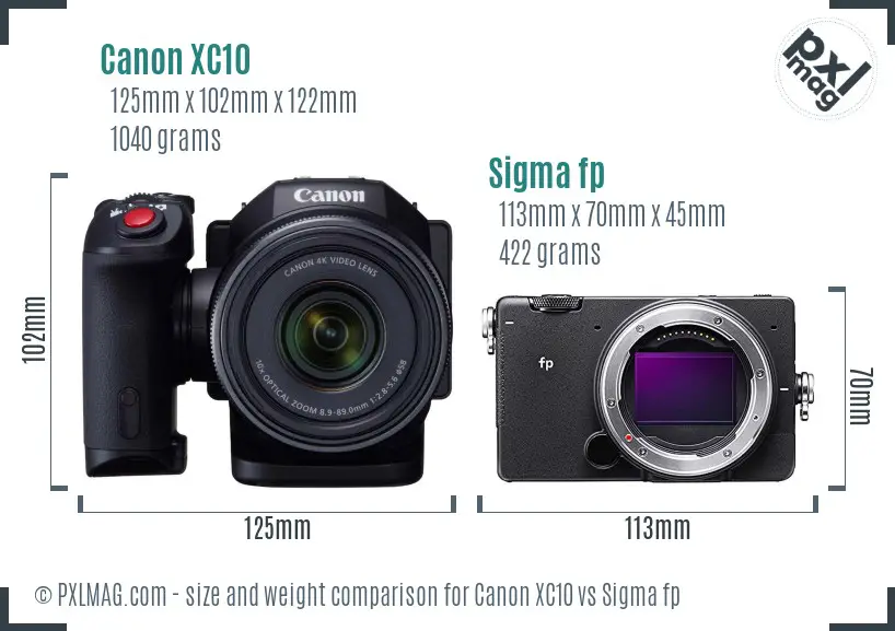 Canon XC10 vs Sigma fp size comparison