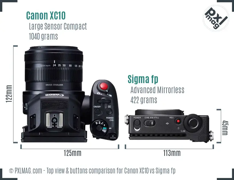 Canon XC10 vs Sigma fp top view buttons comparison