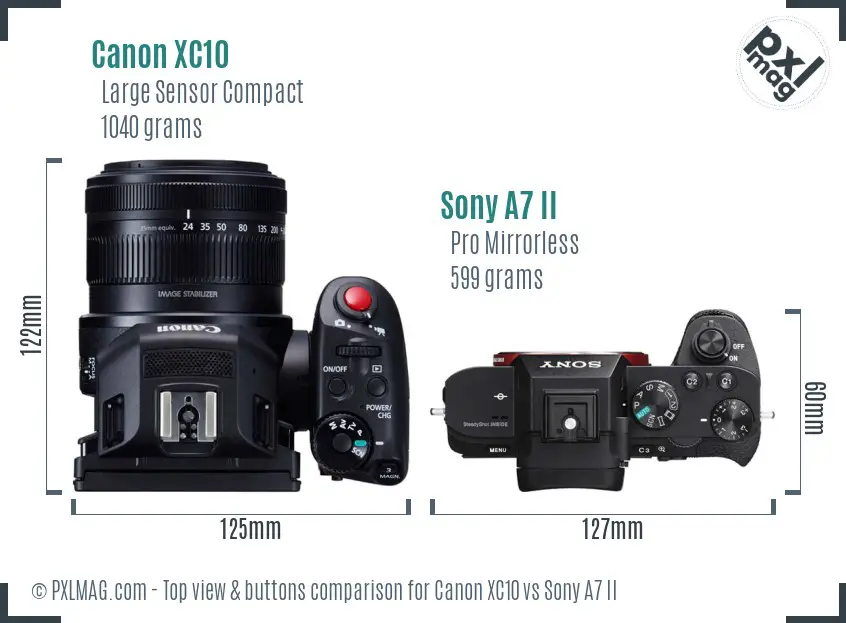 Canon XC10 vs Sony A7 II top view buttons comparison