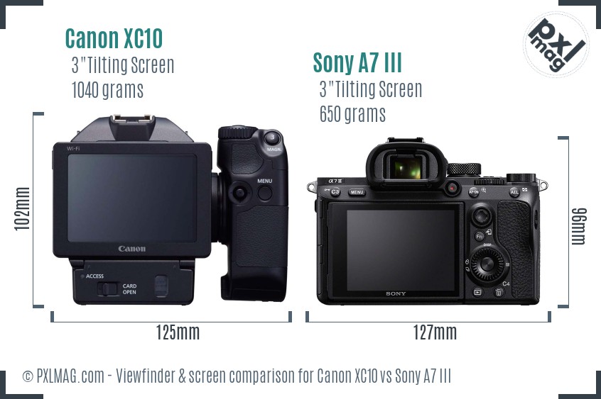 Canon XC10 vs Sony A7 III Screen and Viewfinder comparison