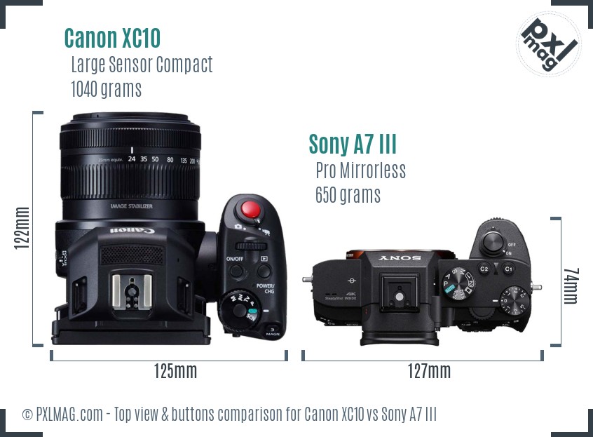 Canon XC10 vs Sony A7 III top view buttons comparison