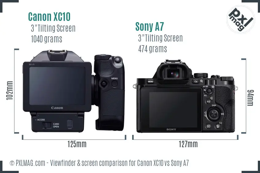 Canon XC10 vs Sony A7 Screen and Viewfinder comparison