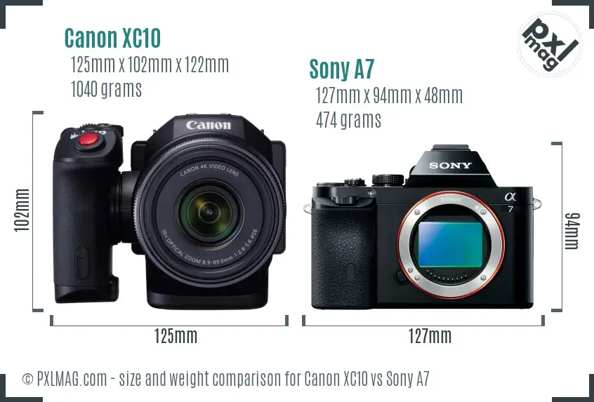 Canon XC10 vs Sony A7 size comparison