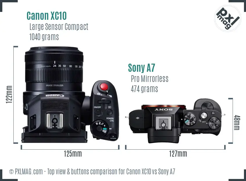 Canon XC10 vs Sony A7 top view buttons comparison