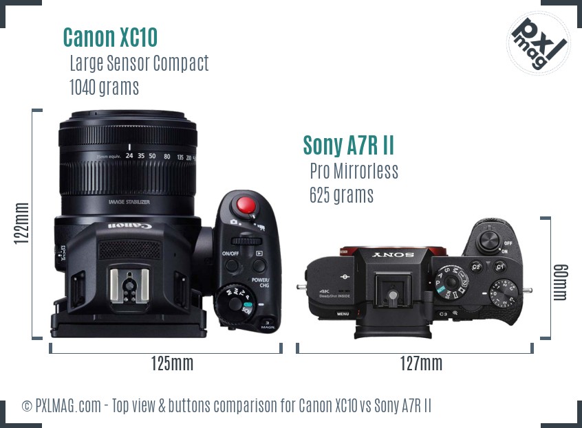 Canon XC10 vs Sony A7R II top view buttons comparison