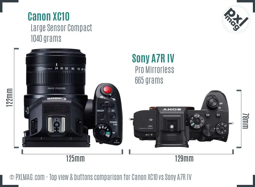 Canon XC10 vs Sony A7R IV top view buttons comparison Canon XC10 vs Sony A7R IV top view buttons comparison