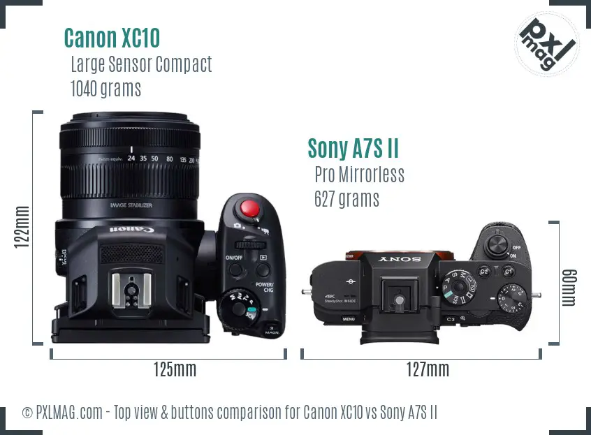 Canon XC10 vs Sony A7S II top view buttons comparison Canon XC10 vs Sony A7S II top view buttons comparison