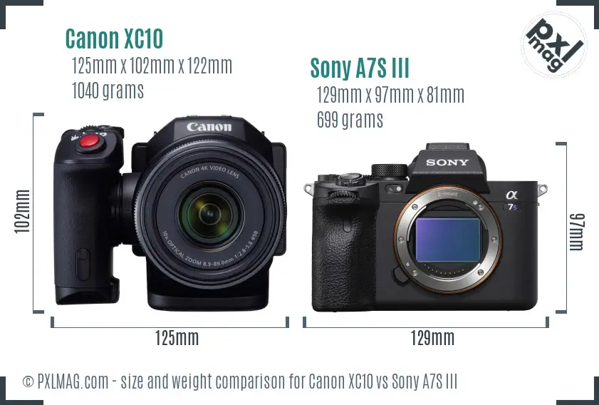 Canon XC10 vs Sony A7S III size comparison