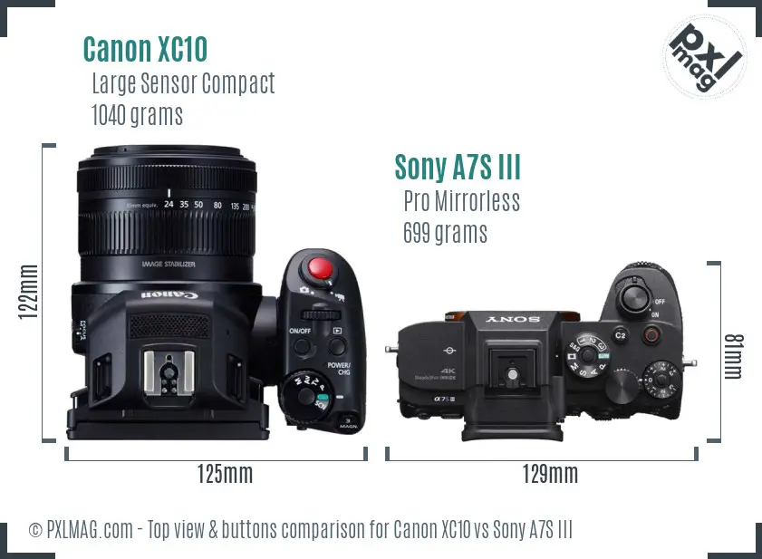 Canon XC10 vs Sony A7S III top view buttons comparison