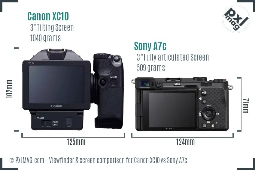 Canon XC10 vs Sony A7c Screen and Viewfinder comparison