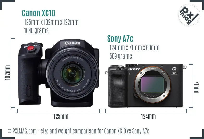 Canon XC10 vs Sony A7c size comparison