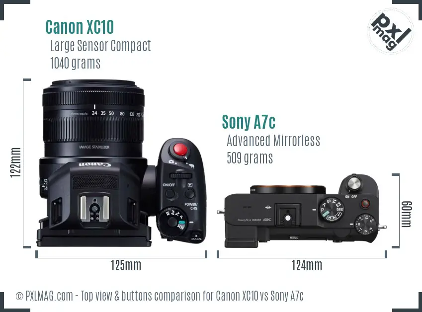 Canon XC10 vs Sony A7c top view buttons comparison