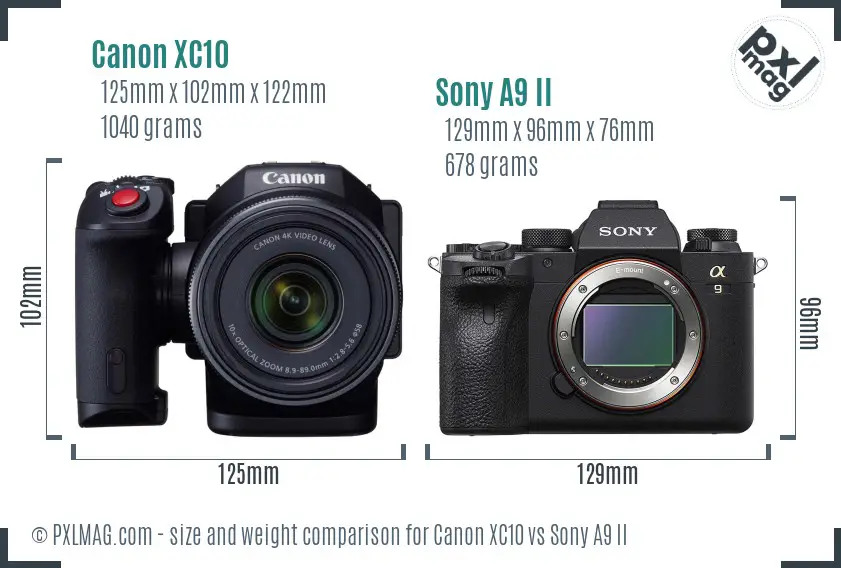 Canon XC10 vs Sony A9 II size comparison