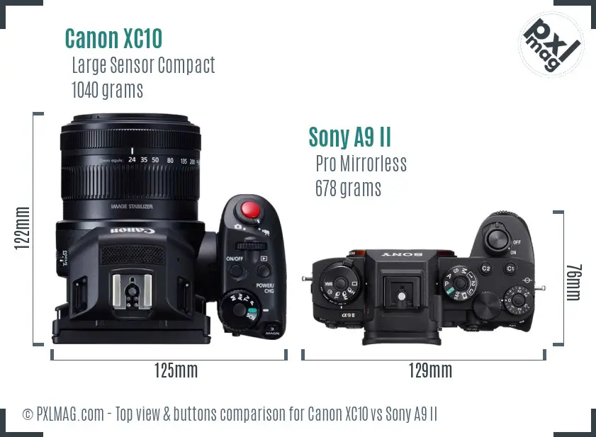Canon XC10 vs Sony A9 II top view buttons comparison