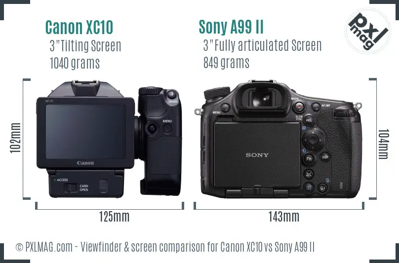 Canon XC10 vs Sony A99 II Screen and Viewfinder comparison