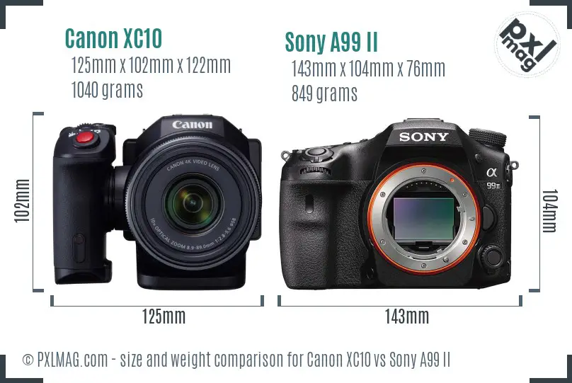 Canon XC10 vs Sony A99 II size comparison