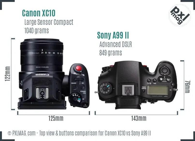 Canon XC10 vs Sony A99 II top view buttons comparison