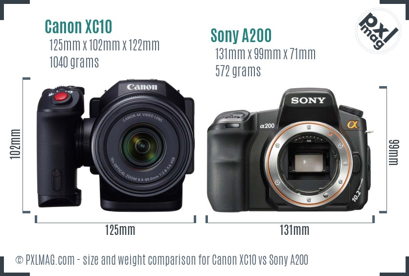 Canon XC10 vs Sony A200 size comparison