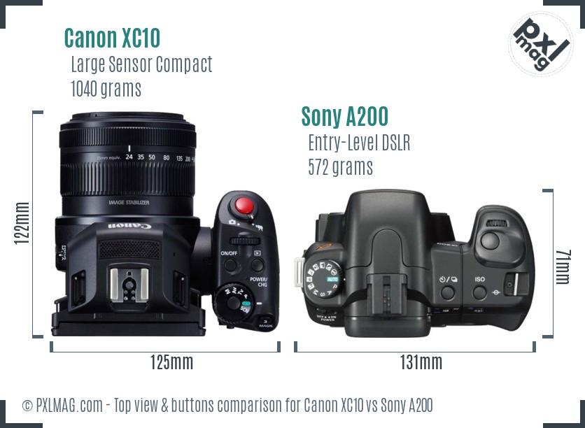 Canon XC10 vs Sony A200 top view buttons comparison