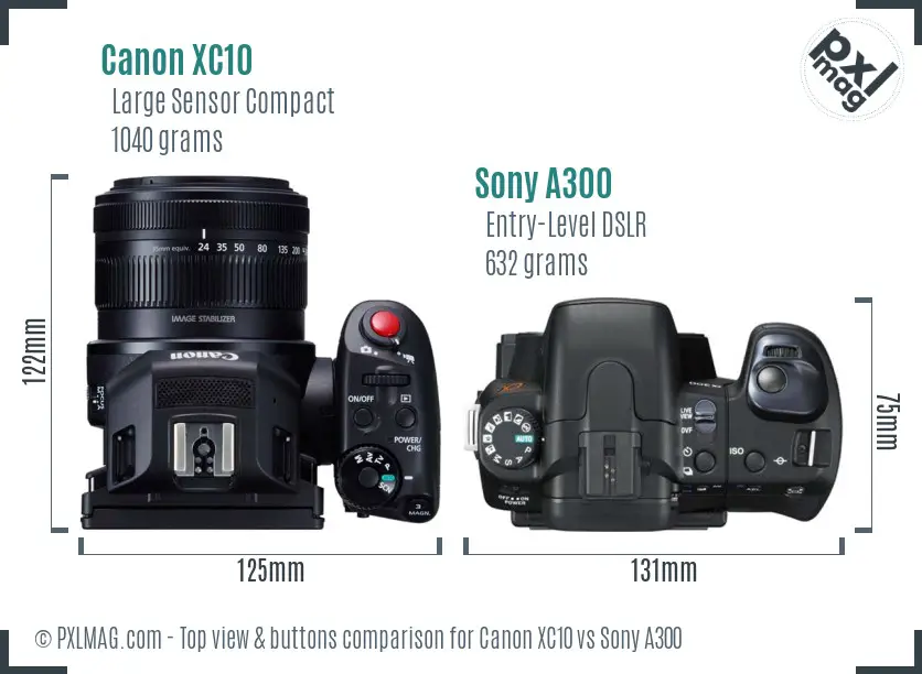 Canon XC10 vs Sony A300 top view buttons comparison Canon XC10 vs Sony A300 top view buttons comparison