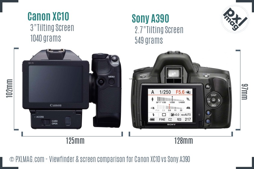 Canon XC10 vs Sony A390 Screen and Viewfinder comparison