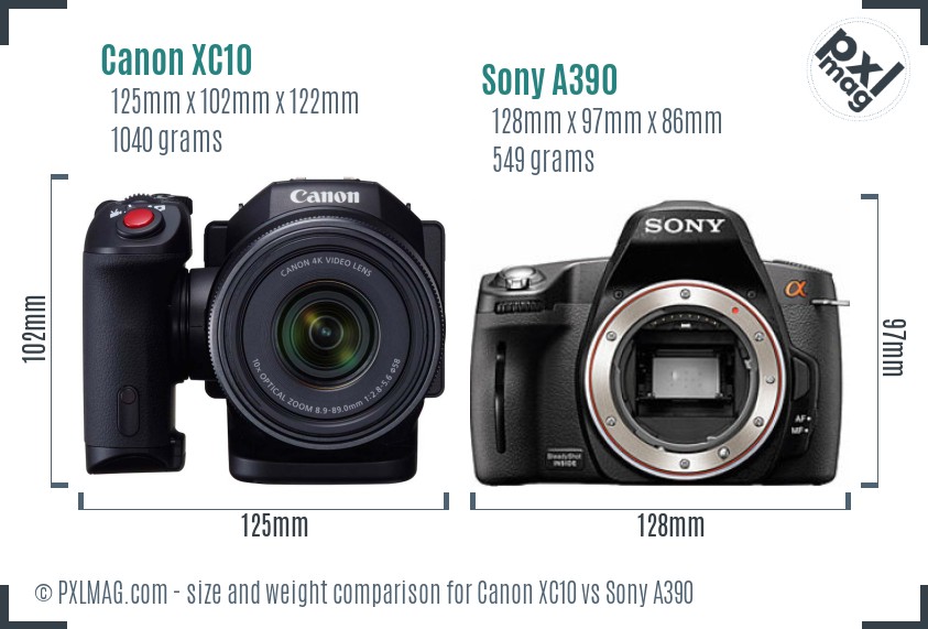 Canon XC10 vs Sony A390 size comparison