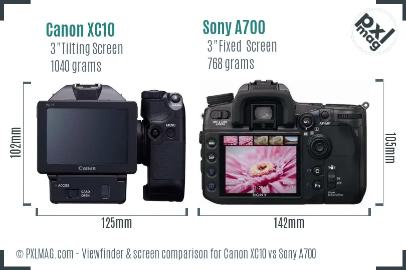 Canon XC10 vs Sony A700 Screen and Viewfinder comparison