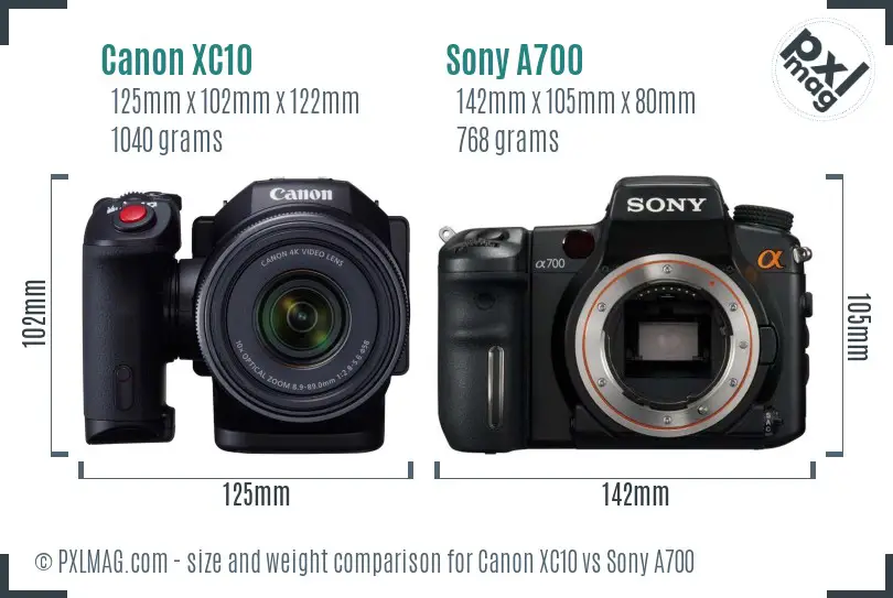 Canon XC10 vs Sony A700 size comparison