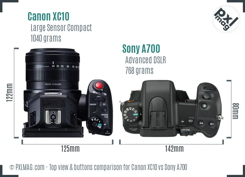 Canon XC10 vs Sony A700 top view buttons comparison