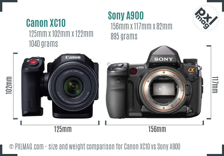 Canon XC10 vs Sony A900 size comparison