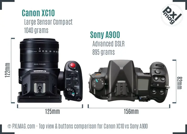 Canon XC10 vs Sony A900 top view buttons comparison