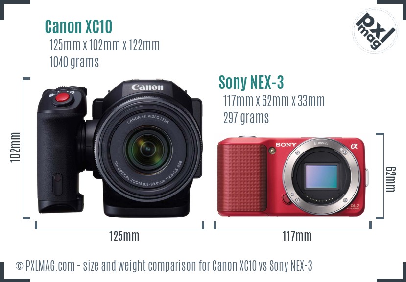 Canon XC10 vs Sony NEX-3 size comparison