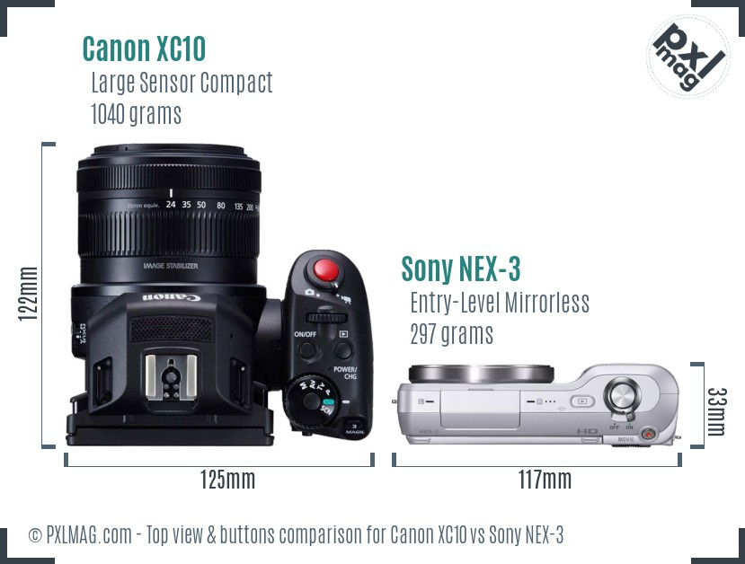 Canon XC10 vs Sony NEX-3 top view buttons comparison
