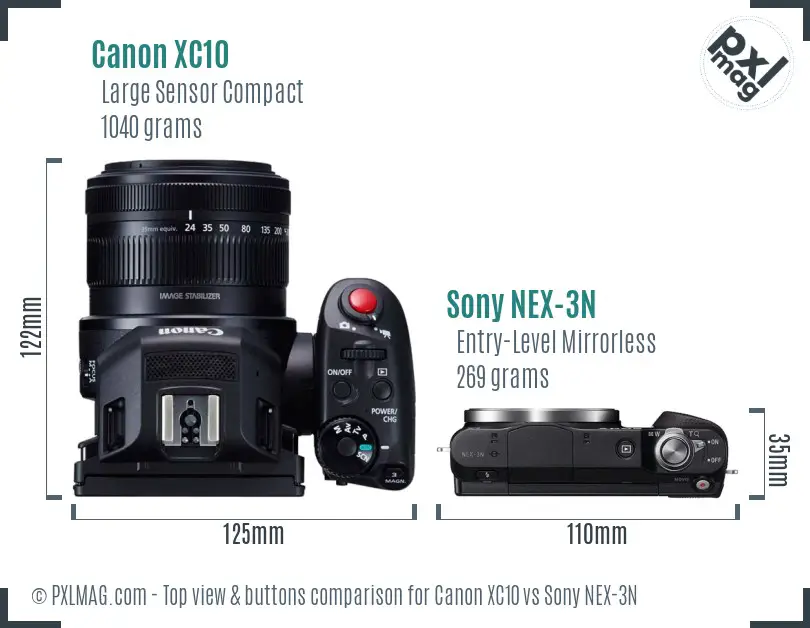 Canon XC10 vs Sony NEX-3N top view buttons comparison Canon XC10 vs Sony NEX-3N top view buttons comparison