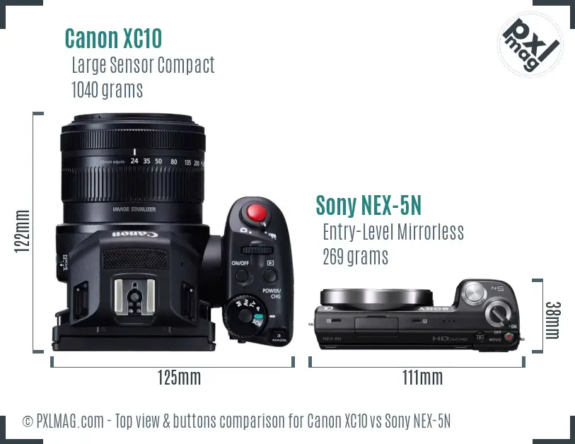 Canon XC10 vs Sony NEX-5N top view buttons comparison