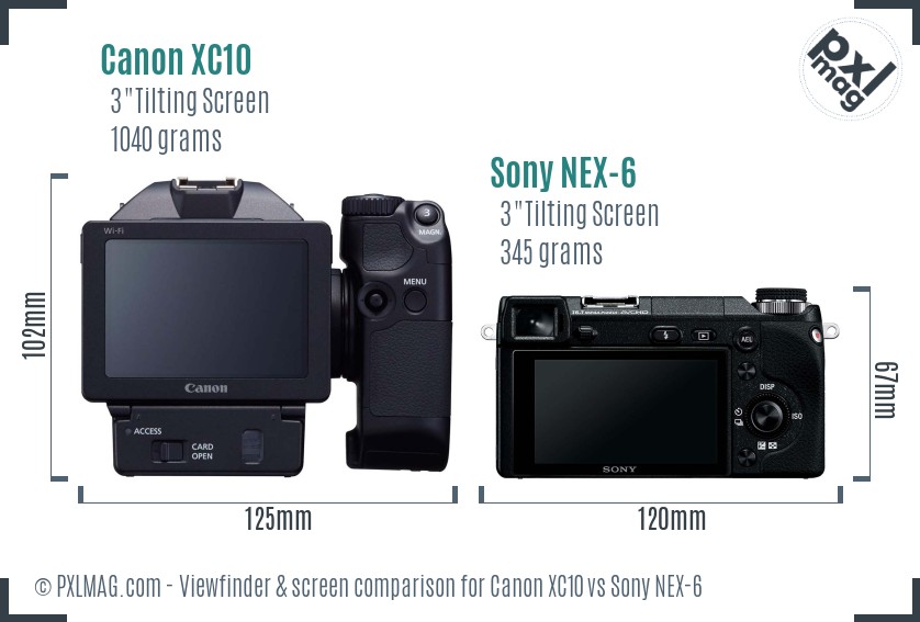 Canon XC10 vs Sony NEX-6 Screen and Viewfinder comparison