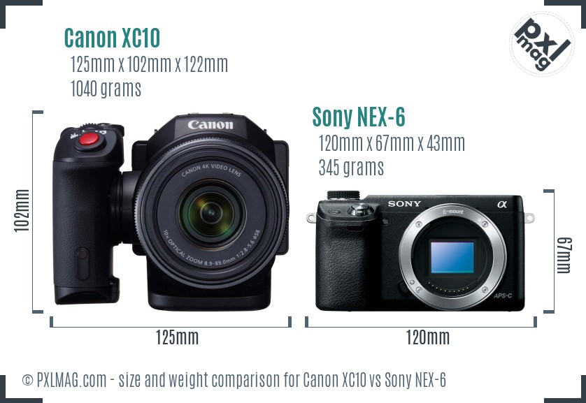 Canon XC10 vs Sony NEX-6 size comparison